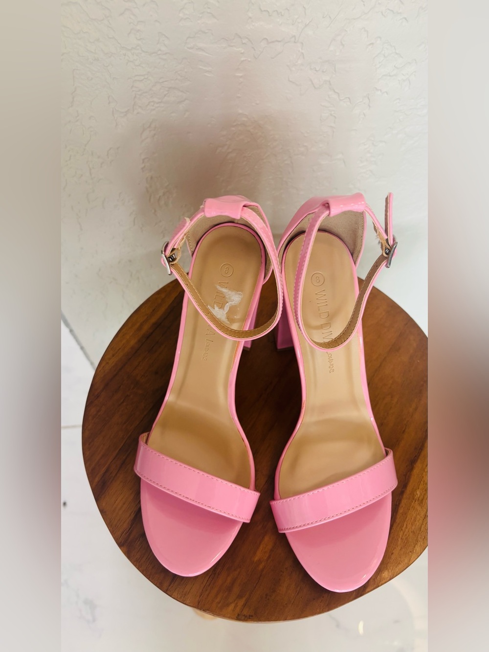 Wild Diva Lounge Pink Patent Ankle-Strap Block Heels - Picture 9 of 14